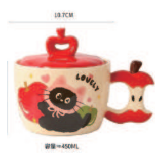Mug With Apple Cat Design Red 450ml