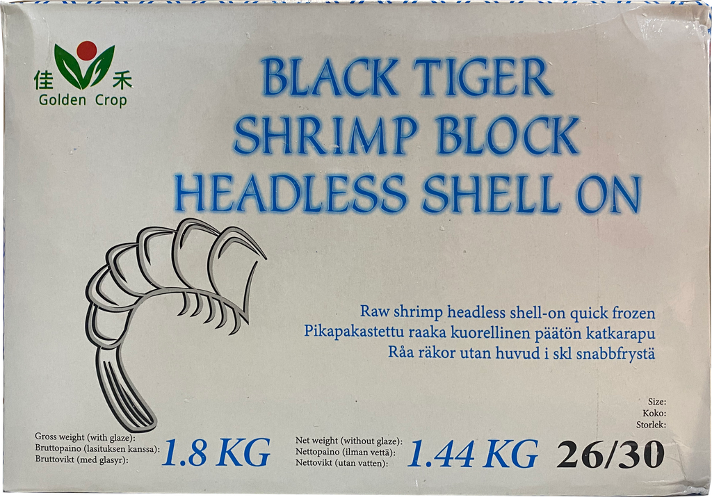 GC Brand Black Tiger Shrimps 26/30 HLSO 1.8kg (1.44kg)