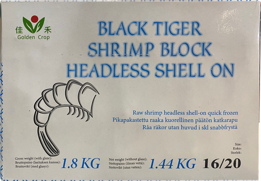 GC Brand Black Tiger Shrimps 16/20 HLSO 1.8kg (1.44kg)